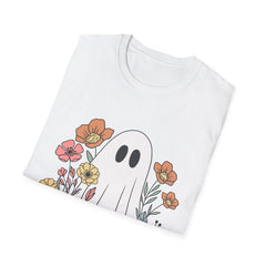 Cute Ghost and Floral Graphic T-Shirt - Unisex Comfort Fit, Halloween & Everyday Wear