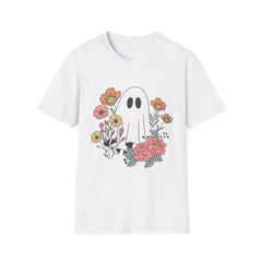 Cute Ghost and Floral Graphic T-Shirt - Unisex Comfort Fit, Halloween & Everyday Wear