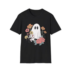 Cute Ghost and Floral Graphic T-Shirt - Unisex Comfort Fit, Halloween & Everyday Wear